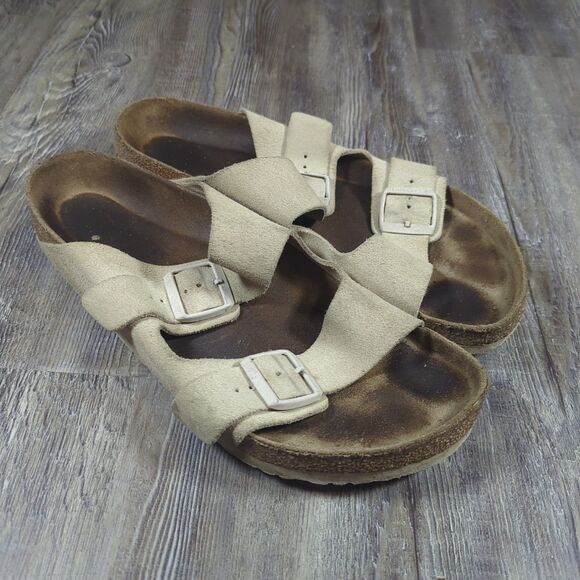 BIRKENSTOCK Arizona Tan Beige Birko-Flor Mens Slip On Sandals Size EU 45 US 12 - Picture 1 of 12